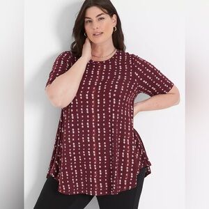 Lane Bryant Burgundy Geo Perfect Sleeve Crew-Neck Extreme Swing Tunic Si…